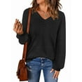 thumbnail image 1 of Women Knit Sweaters Fall V Neck Long Sleeve Pullover Casual Loose Sweater Black XL, 1 of 4