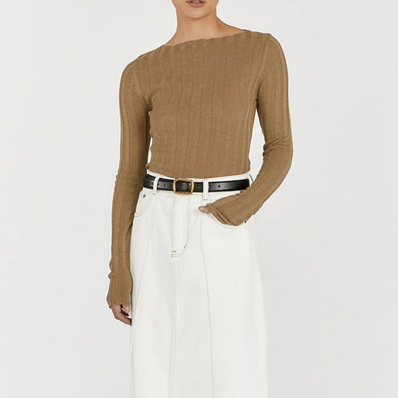 Women Knit Tops, Long Sleeve T-shirt Crew Neck Solid Slim Fit Fall Tops Streetwear