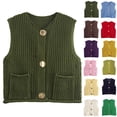 thumbnail image 1 of Women Knit Vest V‑neck Button Front Sleeveless Cropped Cardigan Hollow Knit Waistcoat Casual Fall Winter Layering Tops with Patch Pockets Green S, 1 of 6