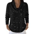 thumbnail image 1 of Women Knit Winter Clothes Casual Loose Sweaters Fall Fashion Cowl Neck Long Sleeve Trendy Pullover Black Sequins XL, 1 of 7