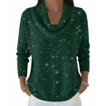 thumbnail image 1 of Women Knit Winter Clothes Casual Loose Sweaters Fall Fashion Cowl Neck Long Sleeve Trendy Pullover Green Sequins M, 1 of 7