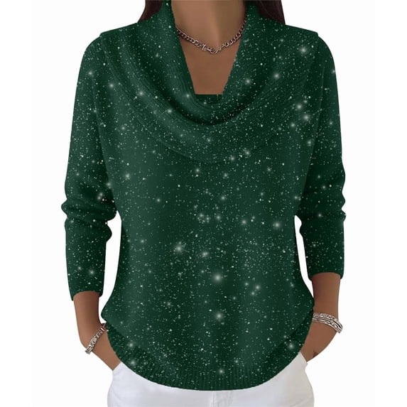 Women Knit Winter Clothes Casual Loose Sweaters Fall Fashion Cowl Neck Long Sleeve Trendy Pullover Green Sequins M