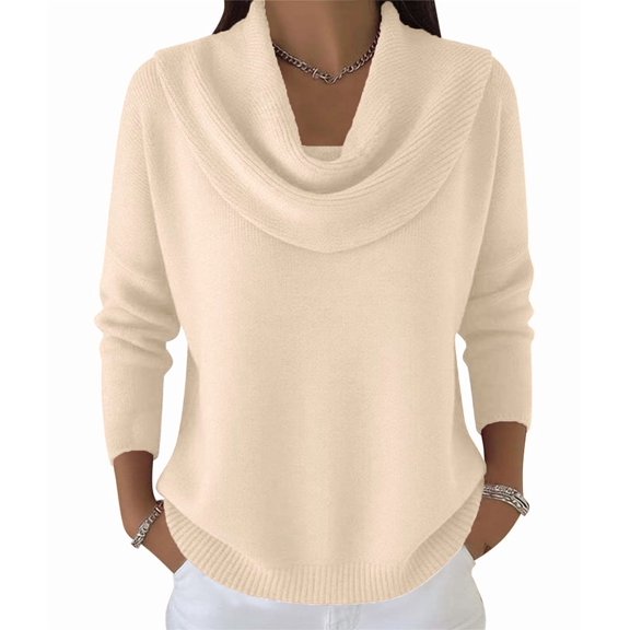 Women Knit Winter Clothes Casual Loose Sweaters Fall Fashion Cowl Neck Long Sleeve Trendy Pullover XL