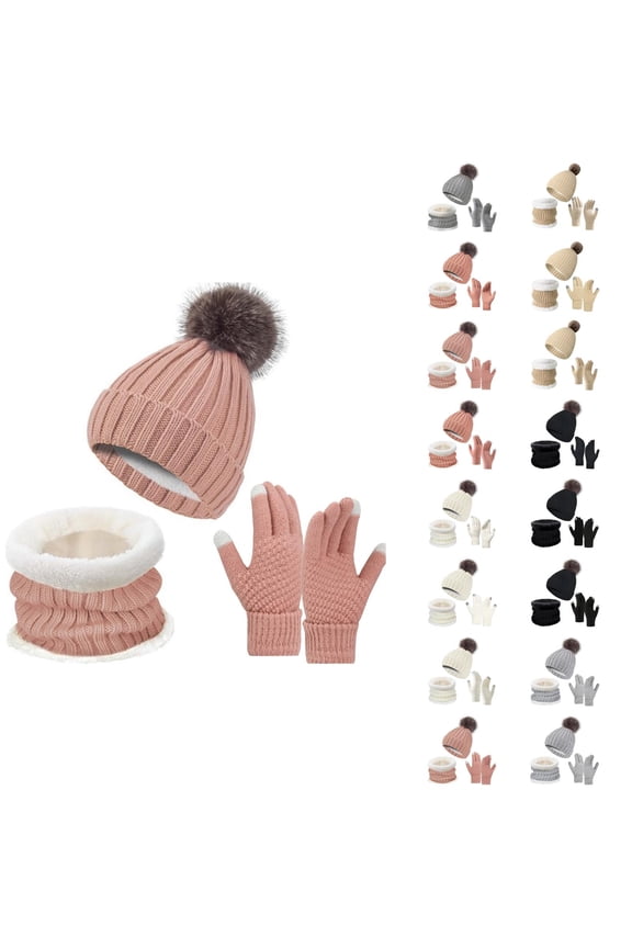 Women Knit Winter Set – Thick Lined Hat Neck Warmer Gloves for Warm Cold Weather Protection, Cozy Style Thermal Accessories for Outdoor Walking Travel Daily Wear, Winter Fashion Gift Ideas Ski