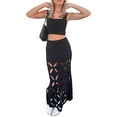 thumbnail image 1 of Women Knitted 2 Piece Outfits Midi Skirt Sets Crop Tank Tops and High Waist Hollow Out Long Skirts Two Piece Outfit Beachwear, 1 of 6