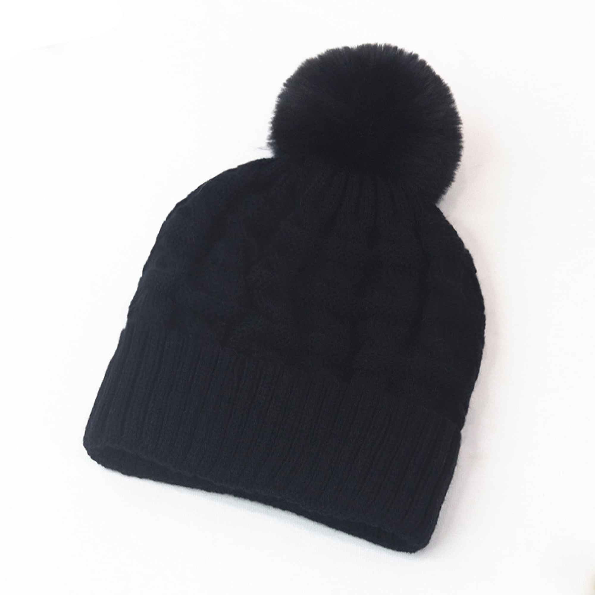 Women Knitted Beanie Bobble Hat Fleece lined Warmer Bonnet Cap