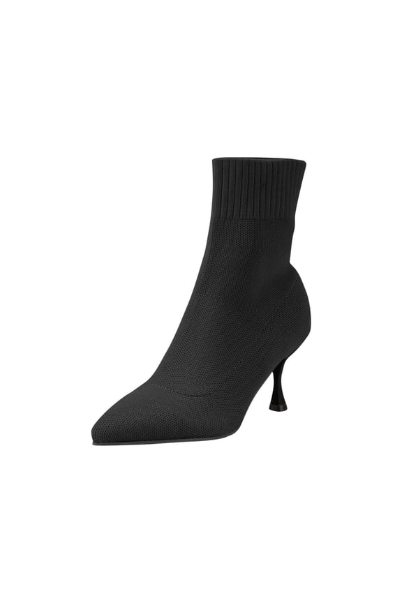 Women Knitted Boots Stretch Sock Ankle Boots Pointed Toe Booties Stiletto High Heel Pull On Ankle Booties Black Women Sandal