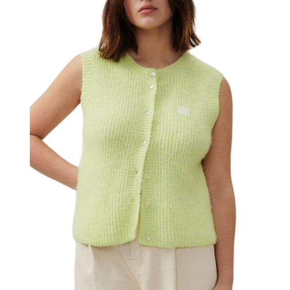 Women Knitted Button Sweater Vest Y2k Round Neck Open Front Knit Crop Tank Top Vests Vintage Sleeveless Versatile Tops
