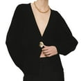 thumbnail image 1 of Women Knitted Cardigan Long Sleeve V-Neck Sweater One Leaf Button Down Outwear Black M, 1 of 9
