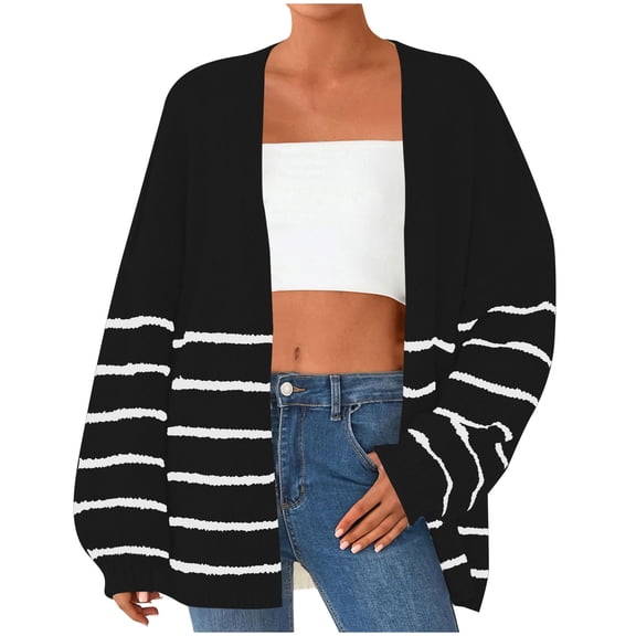 Women Knitted Cardigans Fashion Striped Jacket Sweaters Oversized Long Sleeve Shawl Dropped Shoulders Sweater Tops 2025 Fall Casual Outfits