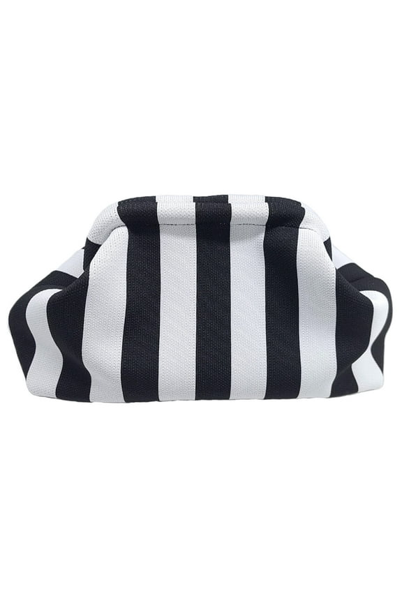 Women Knitted Clutch Purse Small Stripe Purse Woven Bag (Black White Pinstripe)