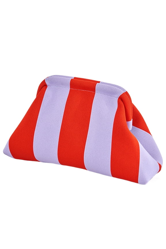Women Knitted Clutch Purse Small Stripe Purse Woven Bag for Female (Red Purple)