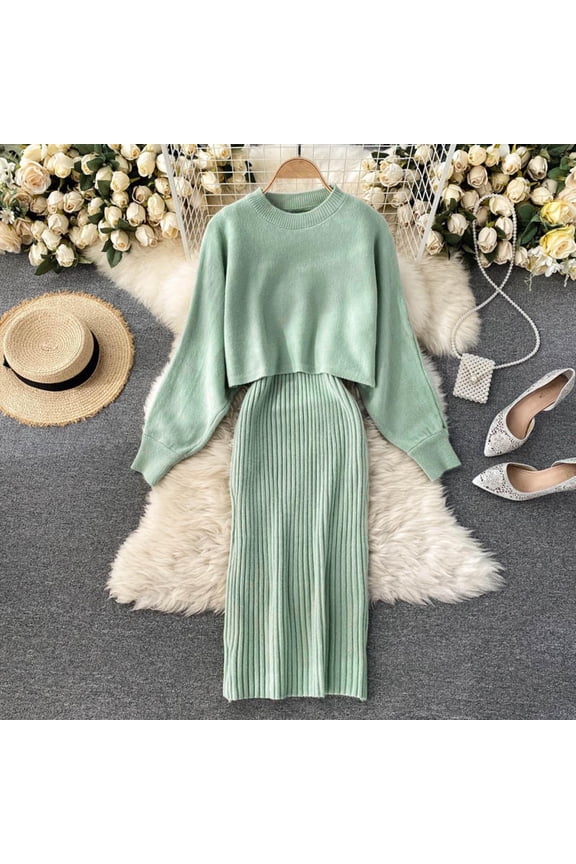 Women Knitted Dress Two Piece Suit Pullover Top And Dress Bodycon 2 Piece Set Midi Dress Knitted Dress Set Women Gown Dress Lightweight Summer Dresses plus Size Long Satin Dress for Women Mesh Swim
