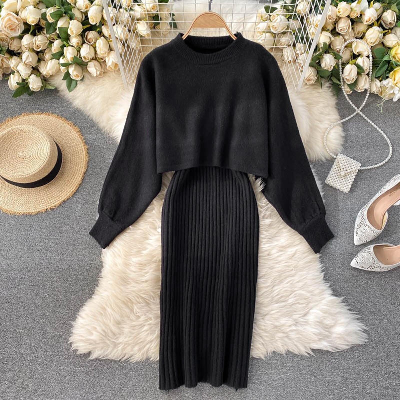 knit fit and flare midi dress Fit and Flare Midi Sweater Dress main image 1