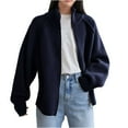 thumbnail image 1 of Women Knitted Front Zip Up Sweater Ribbed Patchwork Collared Trendy Fall Winter Fleece Cardigan Loose Y2k Outwear, 1 of 8