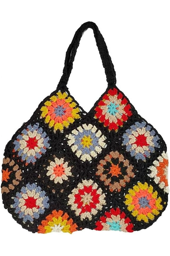 Women Knitted Handmade Shouder Bag Colorful Summer Tote Woven Top Handle Purse Vacation