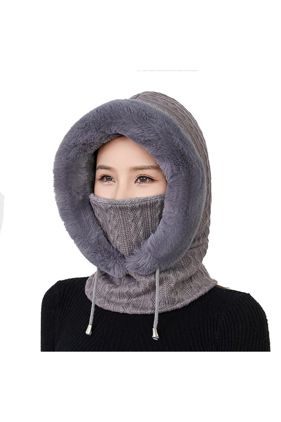 Women Knitted Hat Winter Beanie One Piece Slouchy Warm Fleece Hooded Scarf Balaclava Pullover Mask Set Outdoor Tourism