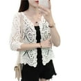 thumbnail image 1 of Women Knitted Lace Shrug Boho Hollow Crochet Floral 3/4 Sleeves Open Front Cropped Cardigan Elegant Mesh Sweater Coveup, 1 of 11