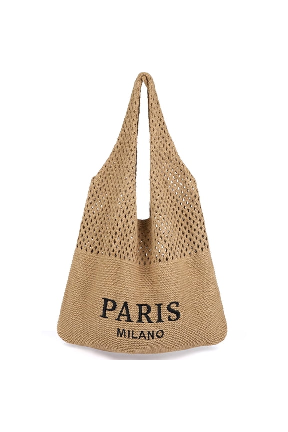 Women Knitted Mesh Tote Bag Large Crochet Beach Shoulder Bag Lightweight Hollow Knit Tote for Summer Shopping & Travel