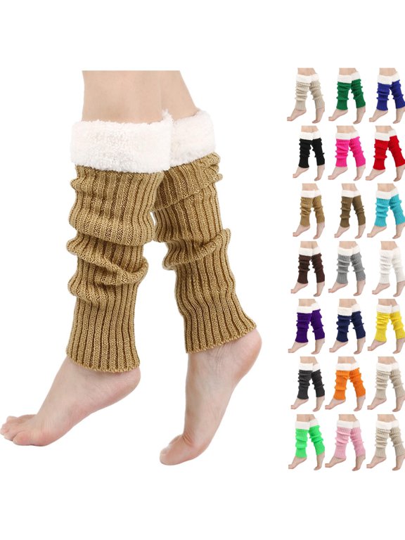 Women Knitted Mid Calf Socks Girls Cozy Fleece Leg Warmers Stacked Foot Slouch Socks Chunky Warm Yoga Boot Stocking Camel
