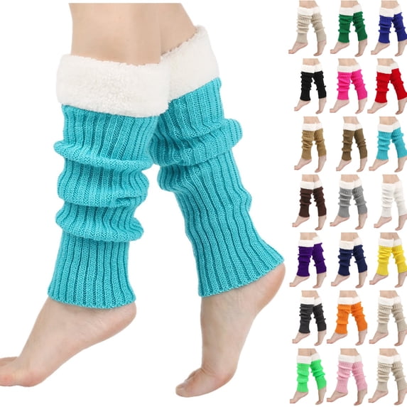 Women Knitted Mid Calf Socks Girls Cozy Fleece Leg Warmers Stacked Foot Slouch Socks Chunky Warm Yoga Boot Stocking Sky Blue