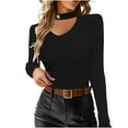 thumbnail image 1 of Women Knitted Ribbed Tees Tops Choker Neck Cutout Keyhole Sexy Basic Slim Fit Tee 2025 Fall Fashion Going Out Tshirt, 1 of 7