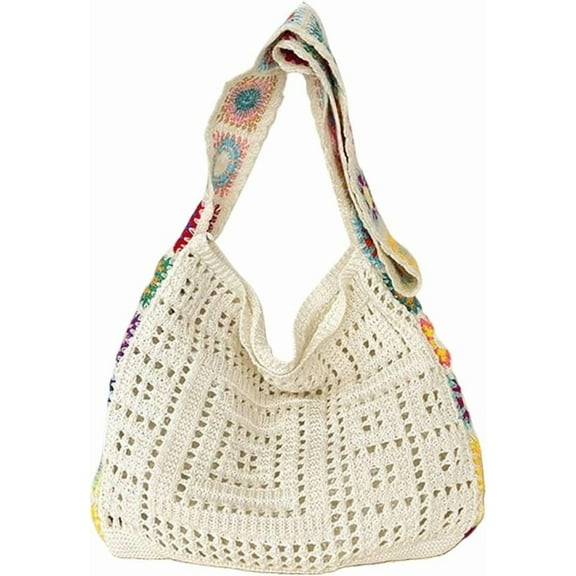 Women Knitted Shoulder Bag Crochet Tote Bag Large Capacity Fashionable Handbag Weaving Crossbody Purse Summer Beach