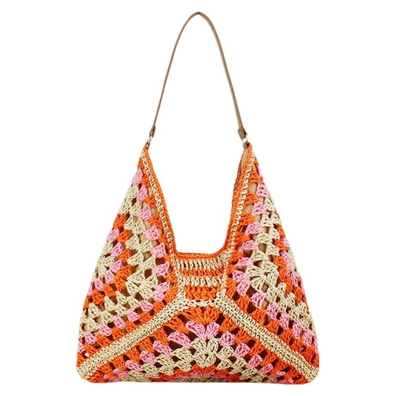 Women Knitted Shoulder Bag Large Capacity Crochet Hobo Bags for Vacation(Orange)