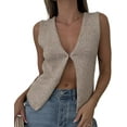 thumbnail image 1 of Women Knitted Sleeveless Sweater Vest Vintage Crochet V-Neck Button Down Crop Tank Top Open Front Cardigans, 1 of 5