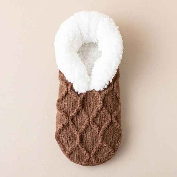 Women Knitted Slipper Socks Cozy Sherpa Fuzzy Socks Non Slip Socks Winter Indoor Double Layer Bedroom Slipper Socks
