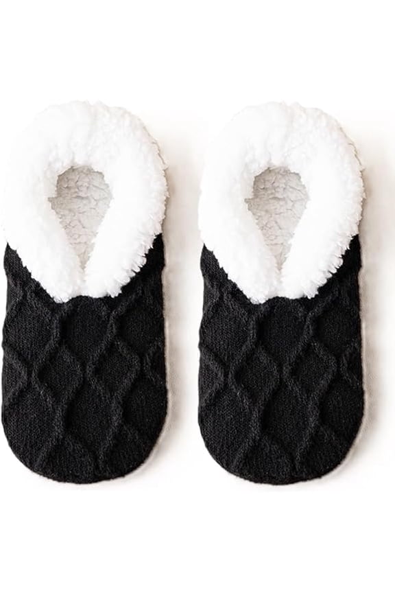 Women Knitted Slipper Socks Cozy Sherpa Fuzzy Socks Non Slip Socks Winter Indoor Double Layer Bedroom Slipper Socks