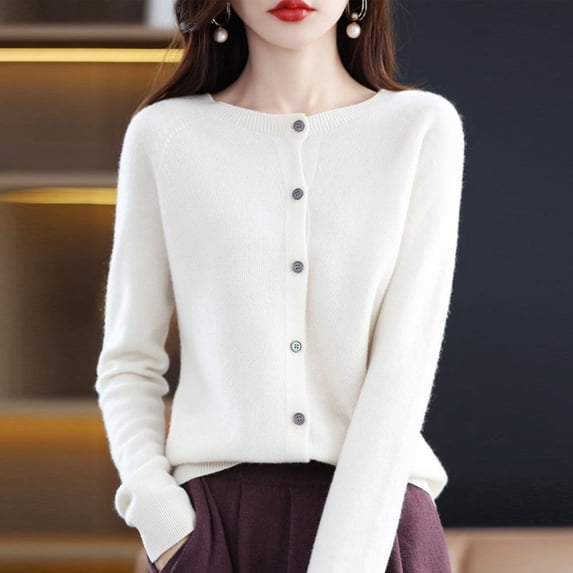 Women Knitted Spring And Autumn Round Neck Sweater Long Sleeve Solid Color All Cardigan Jacket Cactus Cardigans for Women Light Weight Sweaters Light Weight Summer Sweaters Clothes for Women Cardigan