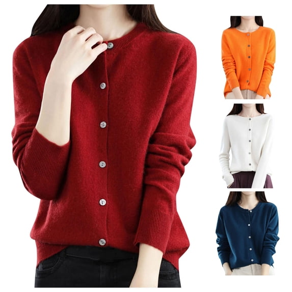 Women Knitted Spring and Autumn Round Neck Sweater Long Sleeve Solid Color All Cardigan Jacket plus Size Cardigan Sweater for Women 3x M