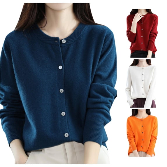 Women Knitted Spring and Autumn Round Neck Sweater Long Sleeve Solid Color All Cardigan Jacket plus Size Cardigan Sweater for Women 3x XXL