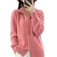 thumbnail image 1 of Women Knitted Sweater Coat High Collar Long Sleeve Double Zipper Placket Autumn Winter Solid Color Knitwear, 1 of 1