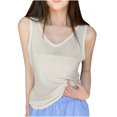 thumbnail image 1 of Women Knitted Tank Tops Casual V Neck Vests Solid Color Sleeveless Blouses Loose Lightweight Summer Camisole Breathable Singlets Basic camis Fashion T Shirt, 1 of 7
