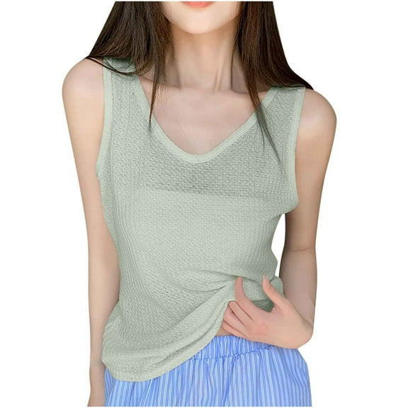 Women Knitted Tank Tops Casual V Neck Vests Solid Color Sleeveless Blouses Loose Lightweight Summer Camisole Breathable Singlets Basic camis Fashion T Shirt