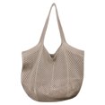 thumbnail image 1 of Women Knitted Tote Handbag Large Capacity Solid Color Shoulder Bag Hollow Out Crochet Shopping Handbag Summer Beach Bag (Khaki), 1 of 5