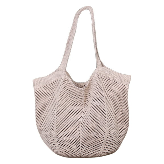 Women Knitted Tote Handbag Solid Color Shoulder Bag Female Outdoor Bag (Beige)