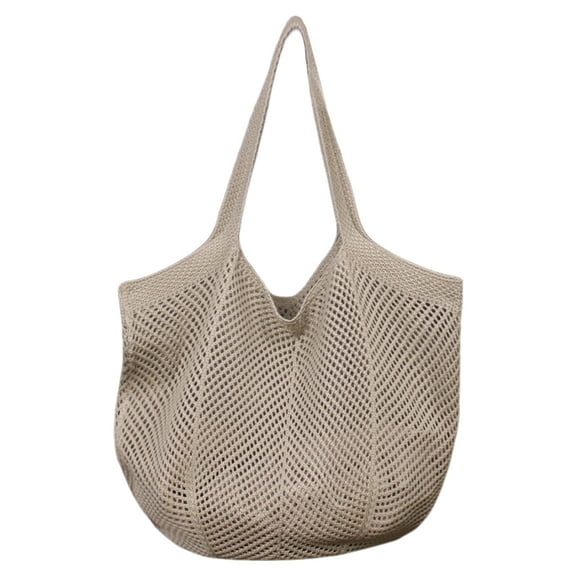 Women Knitted Tote Handbag Solid Color Shoulder Bag Female Outdoor Bag (Khaki)