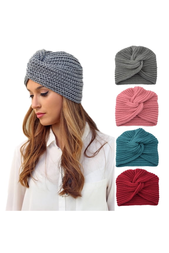 Women Knitted Turban Warm Headband Stretchy Cross Beanie Wrap Baggy Hat Cap
