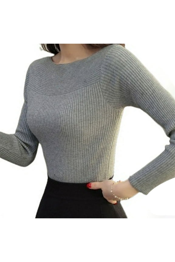 Women Knitting Tops Bateau Collar Long Sleeve Slim Fit Pullover Tops Solid Color Stretchy Bottoming Tops Daily Wear