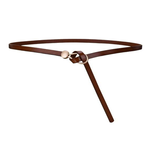 Women Knot Belt Thin Waistband Gold Buckle PU Leather for Girls Pants Ladies Brown