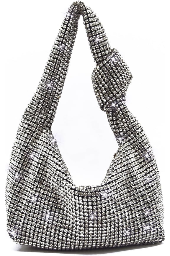 Women Knotted Handbag Sparkly Rhinestone Hobo Dumpling Bag Glitter Evening Clutch Purse