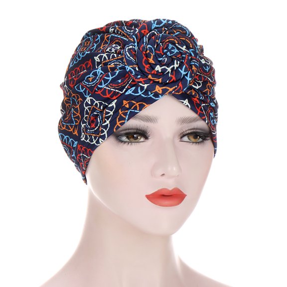 Women Knotted Headwraps African Turban Pre-Knotted Beanie Bonnet Headwraps