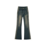 Women Korean Fashion High Street Y2K Streetwear Slim Low Rise Flare Denim Pants Striped Bell Bottom Jeans Kpop 2000s Aesthetic
