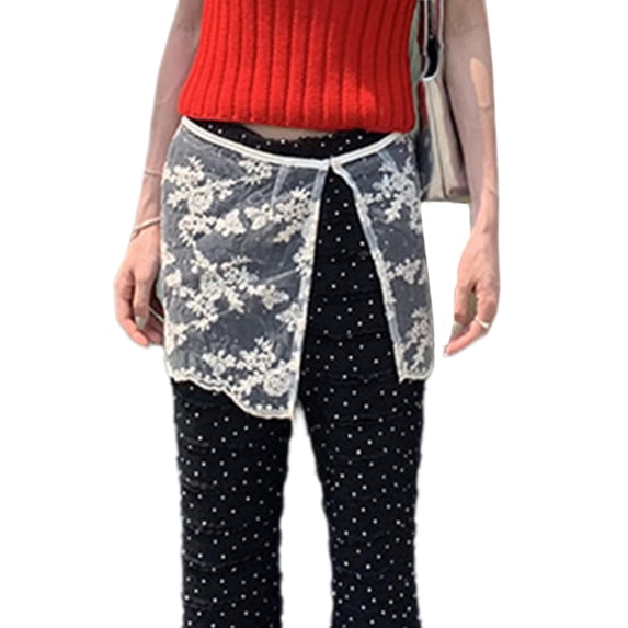 Women Korean See Through Layering Half Skirt Hip Scarf Vintage Flower Lace Hip Covering Side Button Up Short Apron Skirt