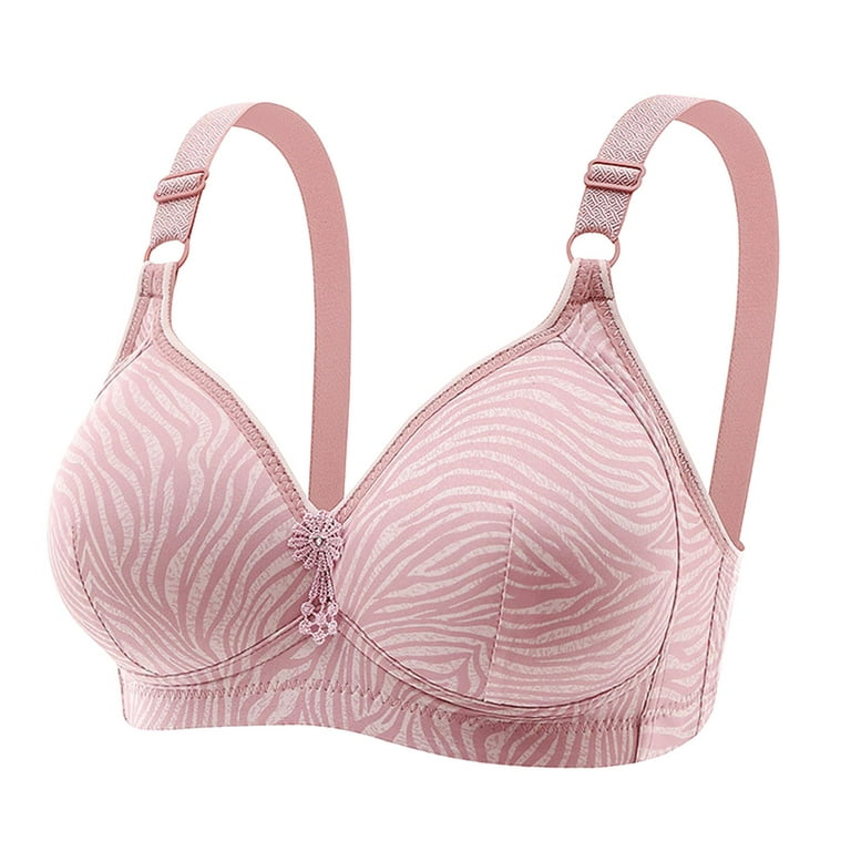 Women Lace Back Button Shaping Cup Adjustable Shoulder Strap Large Size  Underwire Bra Pink M