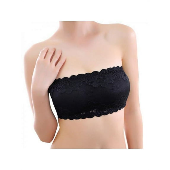 Women Lace Bandeau Padded Bra Strapless Boob Tube Comfort Tops Bralette Bras