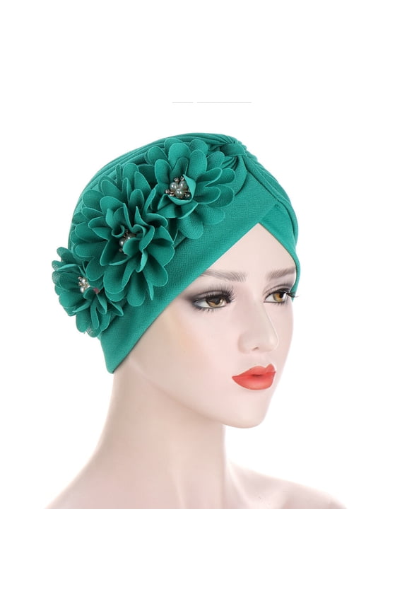 Women Lace Beads Crystal Flower Stretch Beanie Hat Hair Head Wrap Elastic Cap